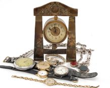 ASSORTED WATCHES & ALBERTS, including Roamer 17J gold plated wristwatch, silver trench watch, 9ct