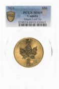 ELIZABETH II 2021 1OZ 24K GOLD CANADA MAPLE LEAF $50 COIN, Professional Coin Grading Service (