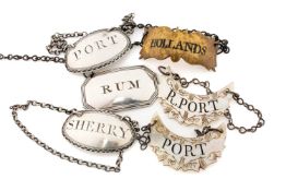 COLLECTION OF WINE & SPIRIT LABELS comprising two oval white metal (believed silver) labels by