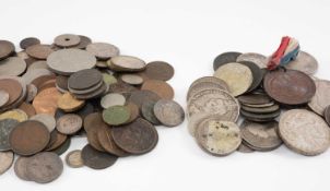 COLLECTION OF ASSORTED COINS including 2 x George V crowns 1930 and 1935, commemorative medallion