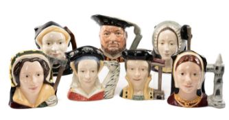 SET ROYAL DOULTON KING HENRY VIII & SIX WIVES CHARACTER JUGS, comprising Henry VIII D6642, Catherine