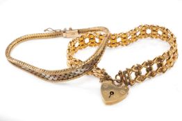 9CT GOLD, including three colour bracelet, fancy X-link bracelet with padlock clasp, tot wt 27g (