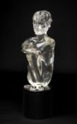 LOREDANO ROSIN FOR MURANO: CLEAR GLASS FIGURE OF A BOY, 20th Century, on black glass plinth,