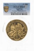 REPUBLIK OSTERREICH 2021 1OZ 24K GOLD VIENNA PHILHARMONIC 100 EURO COIN, Professional Coin Grading