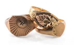 9CT GOLD, including three rings, the gents ring set with small diamond, tot wt 11.8g (3) Provenance: