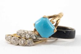 FOUR VARIOUS RINGS comprising 18ct gold five stone diamond ring, 2.3gms, white metal five stone