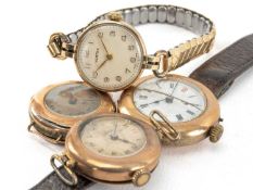 ASSORTED WATCHES comprising two 9ct gold wristwatch heads, another 9ct gold wristwatch with