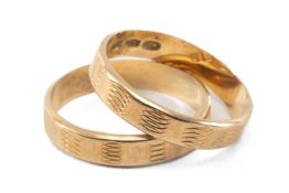 TWO 18CT GOLD WEDDING BANDS, 4.0gms gross (2) Provenance: private collection Carmarthenshire