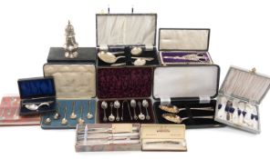 ASSORTED CASED SILVER & EPNS, comprising pair silver berry spoons, silver Christening set, silver