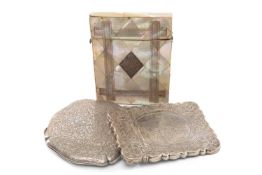 CARD CASES & COMPACT, including Victorian mother of pearl mounted case with crest-engraved silver