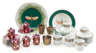 COLLECTION OF CONTEMPORARY TABLEWARE including 8 x J L Coquet 'Khazard Platine' pattern porcelain