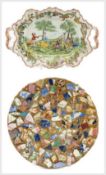ANTIQUE POTTERY, including FRENCH FAIENCE TRAY/DISH, possibly Rouen, painted in colours with 18th