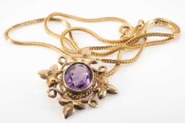 YELLOW METAL AMETHYST PENDANT on 18ct gold chain, 7.5gms Provenance: private collection