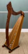 VINTAGE IRISH CLARSACH OR CELTIC FOLK HARP of traditional triangular form, painted with flowers