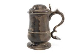 GEORGE II SILVER LIDDED TANKARD John Langlands I, Newcastle 1757, of baluster form with applied