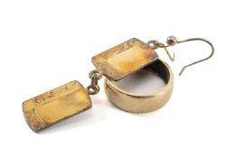 18CT GOLD WEDDING BAND, 5.7gms, with a single gold on silver drop earring Provenance: deceased