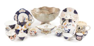 ASSOCIATED 19TH C. STAFFORDSHIRE 'GAUDY WELSH' CHINA TEAWARES, including teapot, sucrier, slops