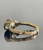 RARE 18TH CENTURY GOLD MOURNING RING, commemorating the death of two children, set with oval cut