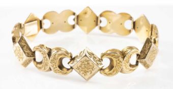 ANTIQUE ENGRAVED CRESCENT & SQUARE DESIGN BRACELET, 19cms long, 11.7gms Provenance: private