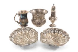 ASSORTED SILVER TABLE WARES, including pair Edward VII shell bonbon dishes, Atkin Bros., Sheffield