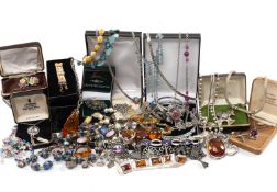 LARGE COLLECTION OF COSTUME JEWELLERY, silver coloured items including bracelets, necklaces etc