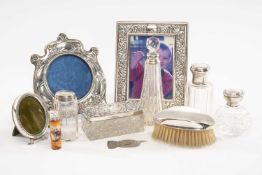 ASSORTED SILVER DRESSING TABLE ACCESSORIES including, photograph frames, smallest 8cms, tallest