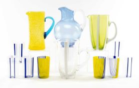 COLLECTION OF CONTEMPORARY GLASSWARE including 6 x blue/white, 2 x blue/yellow tumblers 'Venetian'