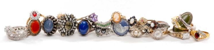 ASSORTED DRESS RINGS, silver and gold plated, set with coloured semiprecious stones and CZs/