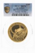 ELIZABETH II 2021 1OZ 24K GOLD ST. HELENA THE QUEEN'S VIRTUES VICTORY £100 COIN, Professional Coin