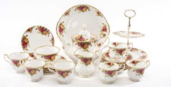 ROYAL ALBERT 'OLD COUNTRY ROSES' CHINA TEA SERVICE, comprising teapot, sugar bowl, milk jug, six