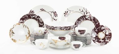 LARGE MEDARD DE NOBLET 'LA NUIT' PORCELAIN DINNER SERVICE comprising 12 x coffee cups and saucers,