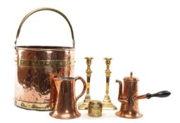 COLLECTION OF ANTIQUE METALWARE including, Arts & Crafts copper & brass log bin, 30 (h) x 32cms (