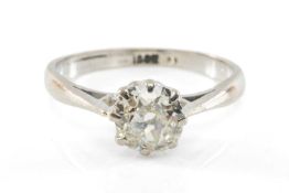 SOLITAIRE DIAMOND RING, the old European-cut stone of approx. 0.75ct, set in 18ct white gold shank