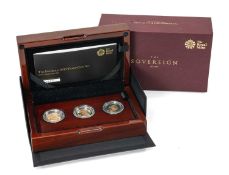 ROYAL MINT THE SOVEREIGN 2015 THREE-COIN GOLD PROOF SET, limited edition (103/1000), comprising