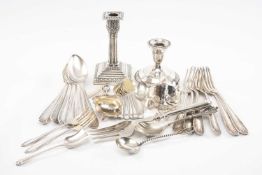 ASSORTED SILVER & PLATE including, set of six continental 84 standard forks and spoons, set of eight