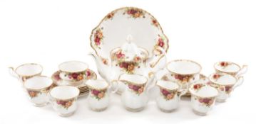 ROYAL ALBERT 'OLD COUNTRY ROSES' CHINA TEA SERVICE, for six, including teapot, 2 sugar bowls, 3 milk