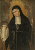 19TH C. ITALIAN SCHOOL oil on panel - Santa Rita De Cascia, holding crown of thorns and triple