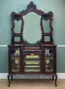 EDWARDIAN CARVED MAHOGANY MIRROR-BACK SIDE CABINET with lyre decorated, glazed side panels and