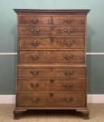 LATE GEORGE III MAHOGANY CHEST ON CHEST, Greek key cornice, fitted arrangement of eight drawers with