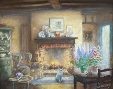 ‡ GUY LIPSCOMBE (English 1881-1952) oil on canvas - 'Cosy Cat', signed, 39.5 x 49.5cms Provenance: