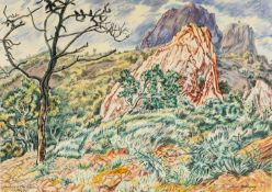EDGAR HOLLOWAY watercolour - entitled, 'Les Rochers De Cap Roux', signed and dated 1986, 37 x