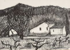 ‡ SEIRIOL DAVIES (Welsh 20th Century) pen on paper - entitled, 'Near Aix-en-Provence' signed and