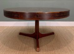 ROBERT HERITAGE FOR ARCHIE SHINE: MID-CENTURY ROSEWOOD DRUM CENTRE TABLE, designed c. 1955, circular