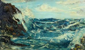 ‡ NIGEL HALLARD (English 1936-2020) oil on canvas - '11. Waves & Spray', signed, 44 x 75cms