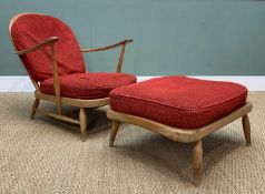 MID-CENTURY ERCOL 203 EASY ARMCHAIR AND 341 EXTENSION STOOL, cloth upholstery (2) Provenance: