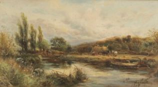 THOMAS SCAIFE (British 19th /20th Century) oil on canvas - landscape with harvesters, signed and