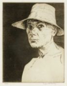 EDGAR HOLLOWAY limited edition (19/50) etching - entitled verso, 'Self Portrait No.19, Summer 1984',