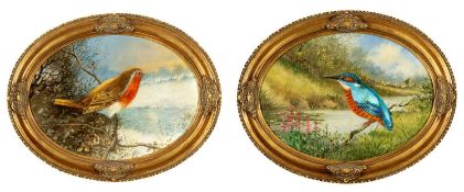 ‡ MICHAEL MATTHEWS (British 20th Century) oil on board (a pair) - oval portraits of birds, a