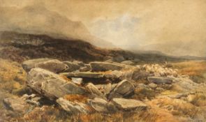 EDMUND MORISON WIMPERIS (English 1835-1900) watercolour - entitled verso 'Shepherd and Sheep on