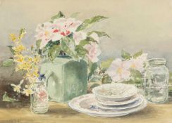 ‡ JEREMY YATES (English lives Wales b.1947) watercolour - entitled verso 'Still Life with